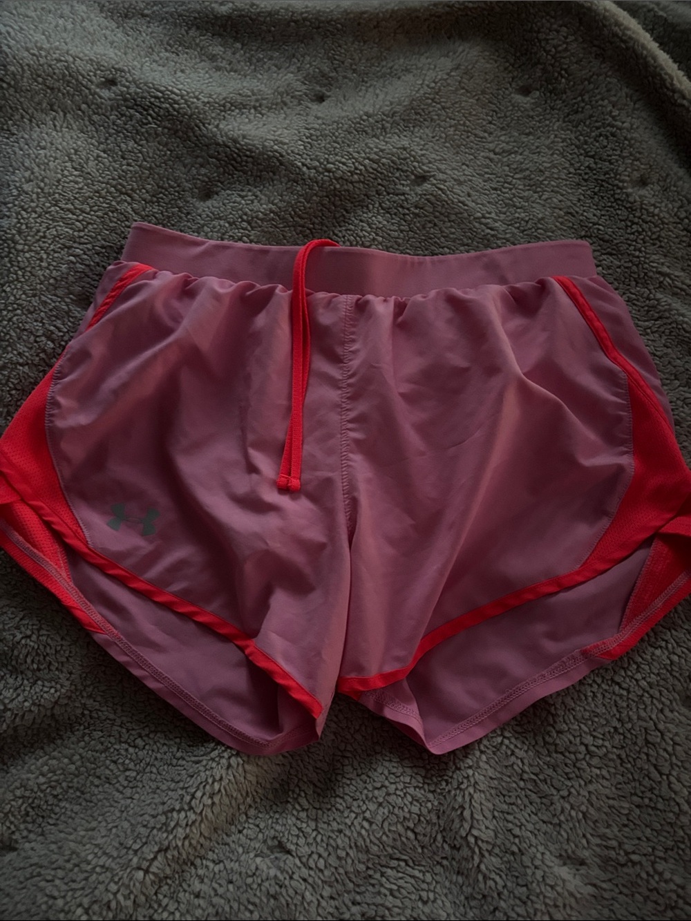 Under Armour Women's Pink Athletic Shorts with Red Trim